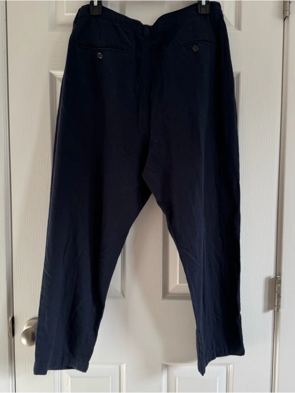 Men's Navy Linen Cotton Blend Casual Pants relaxed Tapered fit spring summer
